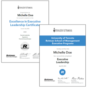 two certificates - one for completing this program and one for earning an excellence in executive leadership certificate