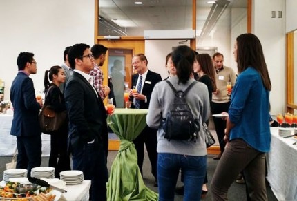 Professor John Hull chatting with prospective students at the Rotman Master of Financial Risk Management launch.